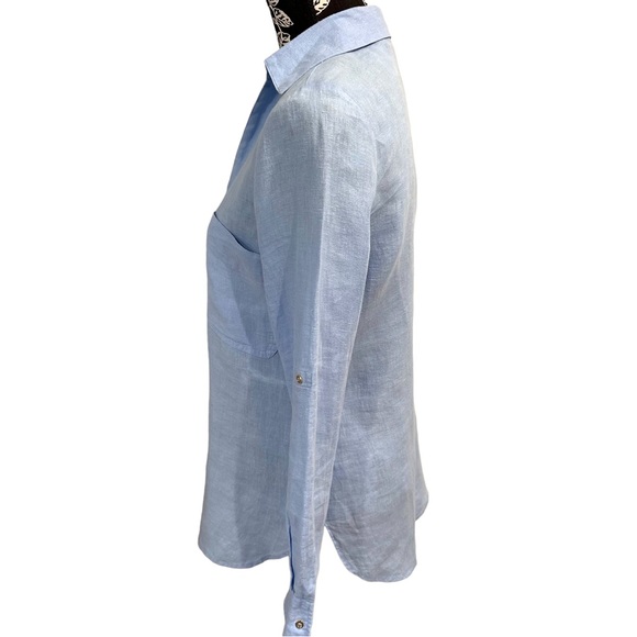 ZARA Linen Top Long Sleeve Button-Up Shirt Light Blue Size XS - Picture 6 of 9